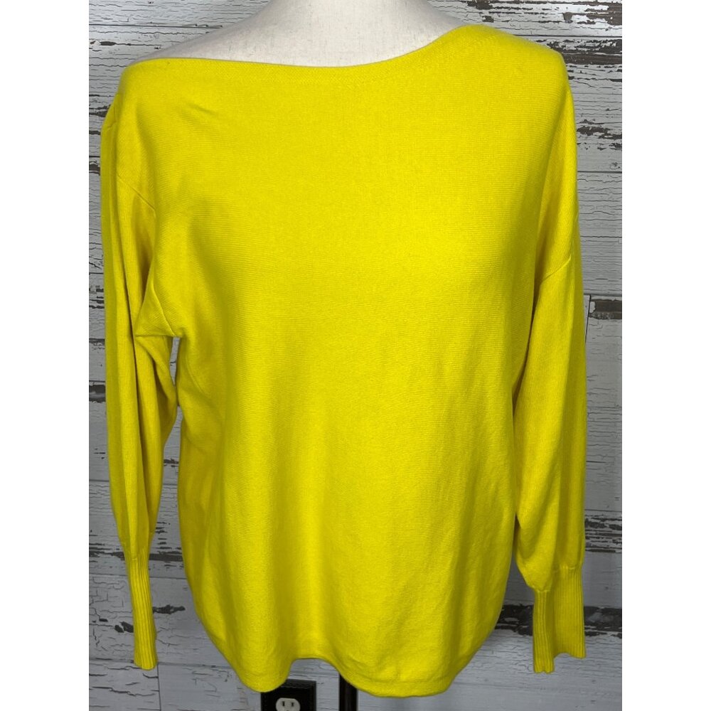 CABI Buttercup Asymmetrical Neckline Long Sleeve Sweater Yellow Sz M #6167 EUC - Picture 2 of 4